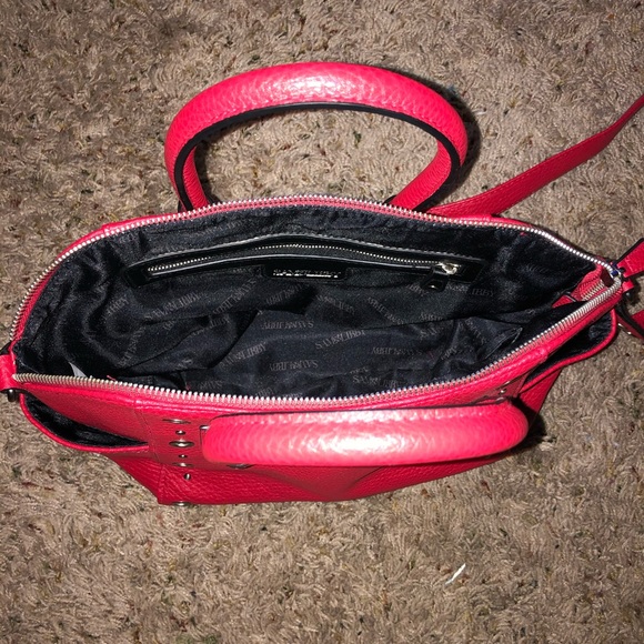NWOT SAM & LIBBY RED LEATHER SATCHEL W LONG STRAP - Picture 5 of 10